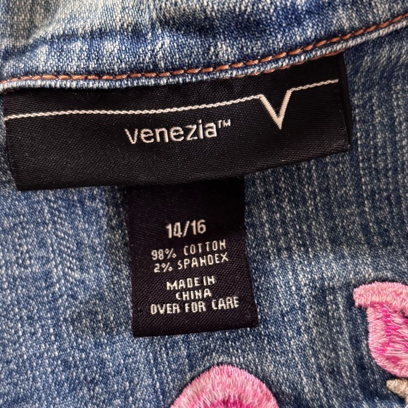 Sweet Floral Spring Embroidered Denim Jean Jacket XL 14 16 - Picture 4 of 8